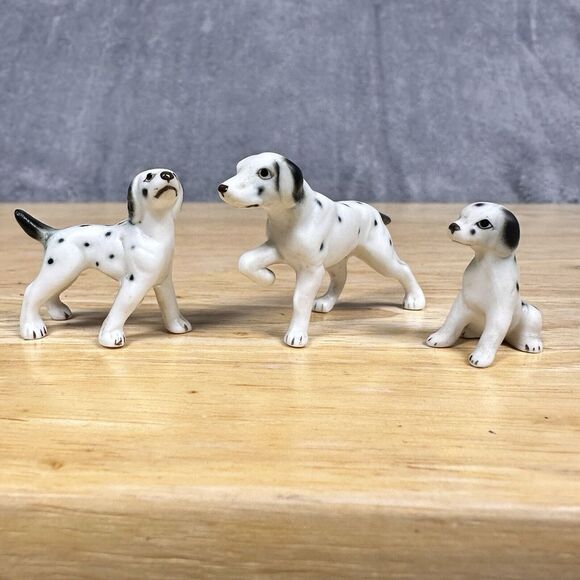 Vintage Ceramic Dalmatian‎ Puppy Dogs Figurines Lot Of 3 Glazed Porcelain Japan - Picture 1 of 7